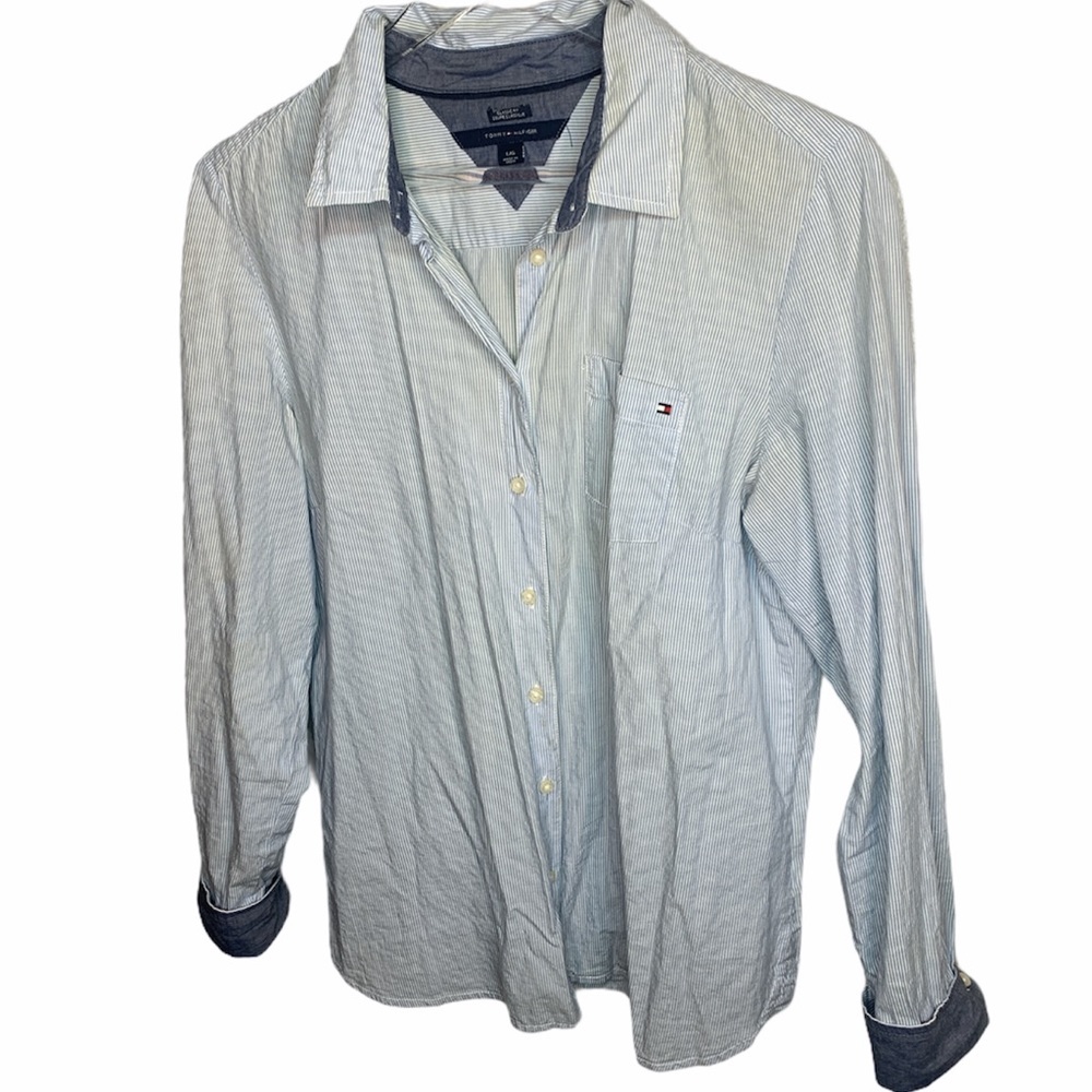 Tommy Hilfiger Blue Long Sleeve Striped Blouse Shirt